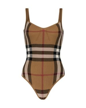 Burberry Checked Cotton-blend Bodysuit - Brown