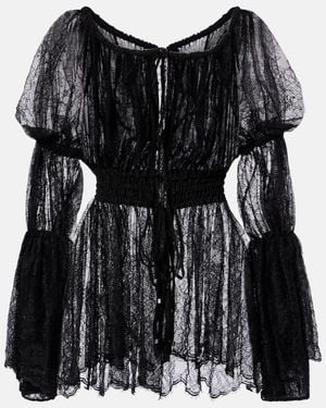 Blumarine Floral Chantilly Lace Top - Black