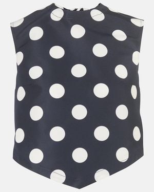Patou Polka-Dot Open-Back Faille Crop Top - Blue