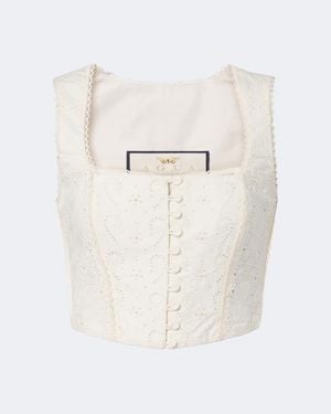 Agua Bendita Cornalina Broderie Anglaise Cotton Bustier Top - White