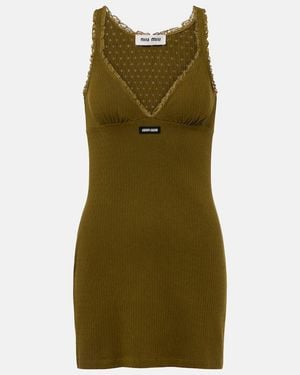 Miu Miu Lace-Trimmed Pointelle Cotton Minidress - Green