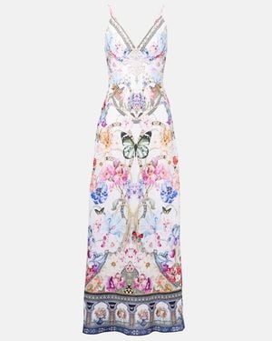 CAMILLA Monserate Magic Crystal-Embellished Floral-Print Linen Maxi Dress - White