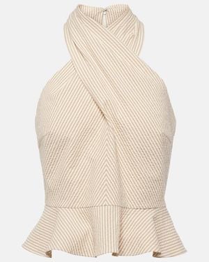 Veronica Beard Drey Halterneck Cotton Seersucker Top - Natural