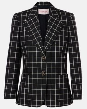 Valentino Checked Wool Jacket - Black