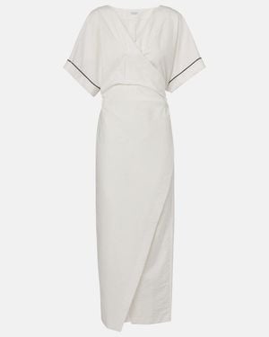 Brunello Cucinelli Monili Cotton-Blend Wrap Dress - White