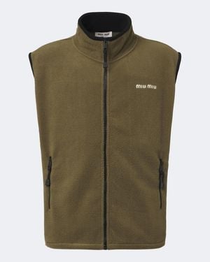 Miu Miu Fleece Zip-Up Vest - Green