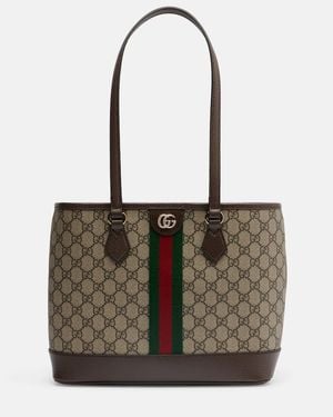 Gucci 'Ophidia' Shopper With All-Over Gg Motif And Metallic Logo On The Front - Brown