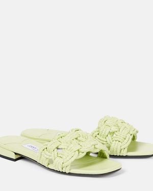 Jimmy Choo Chara Raffia And Leather Slides - Yellow