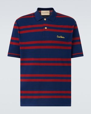 Valentino Chez Striped Cotton Polo Shirt - Blue