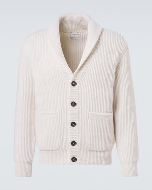Eleventy Ribbed-Knit Wool Cardigan - White