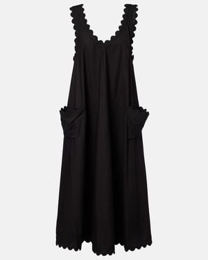 Juliet Dunn Embroidered Scalloped Cotton Poplin Midi Dress - Black