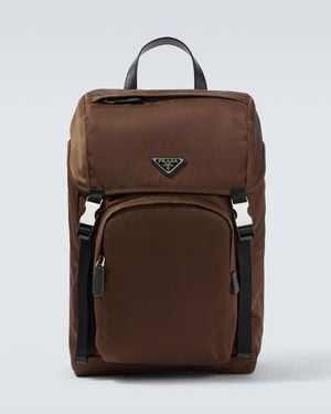 Prada Re-Nylon Leather-Trimmed Backpack - Brown