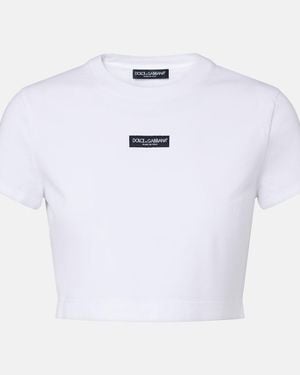 Dolce & Gabbana Logo Cropped Cotton-Blend Jersey T-Shirt - White