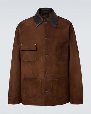 Prada Leather-Trimmed Suede Jacket - Brown