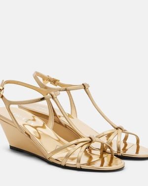 Prada Metallic Leather Wedge Sandals