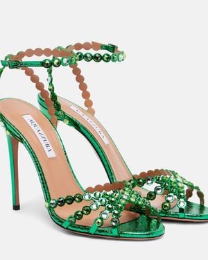 Aquazzura Tequila 105 Embellished Leather Sandals - Green