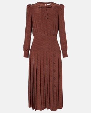 Alessandra Rich Leopard-Print Silk Midi Dress - Purple