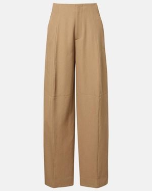 Victoria Beckham High-Rise Virgin Wool Wide-Leg Trousers - Natural