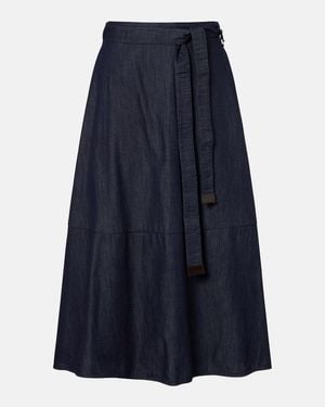 Max Mara Belted Denim Midi Skirt - Blue