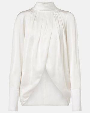 Balmain Draped Silk Satin Blouse - White