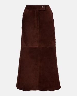 Johanna Ortiz Mid-Rise Suede Midi Skirt - Brown