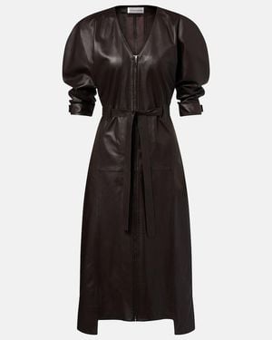 Victoria Beckham Leather Midi Dress - Black