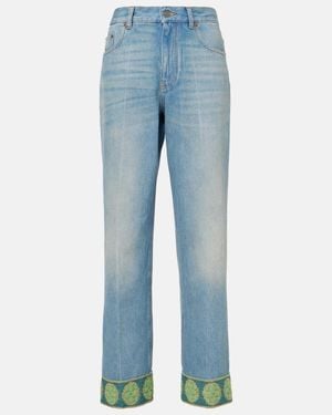 Valentino Jacquard-Trimmed Straight Jeans - Blue