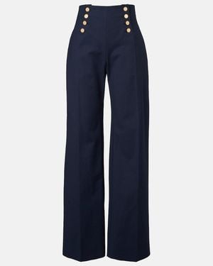 Carolina Herrera Alba Cotton-Blend Wide-Leg Pants - Blue