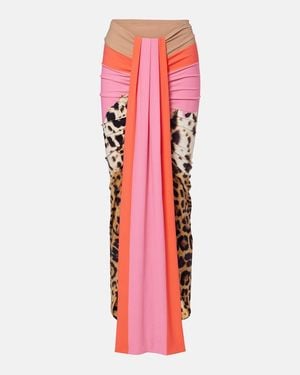 Roberto Cavalli Leopard-Print Asymmetric Maxi Skirt - Red