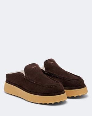 Tod's Plateau-Mules Aus Veloursleder Mit Shearling - Braun
