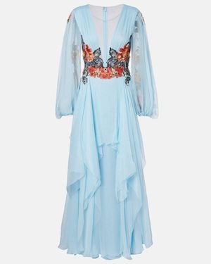 Costarellos Floral Silk Gown - Blue