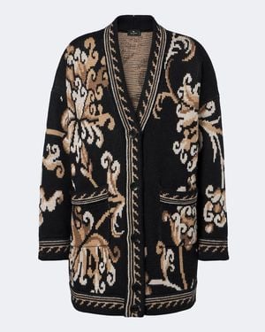 Etro Cardigan De Jacquard De Lana - Negro
