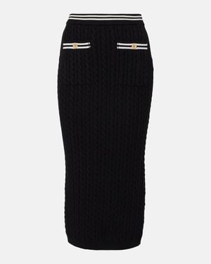 Alessandra Rich Cable-Knit Cotton Midi Skirt - Black