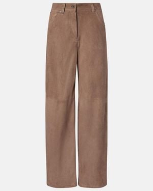 Brunello Cucinelli Suede Wide-Leg Trousers - Brown