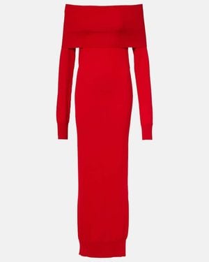 Stella McCartney Off-Shoulder Virgin Wool Maxi Dress - Red