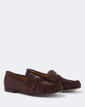 Fendi Scrunch Suede Penny Loafers - Brown