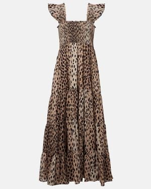 RIXO London Tiered Leopard-Print Cotton Maxi Dress - Brown