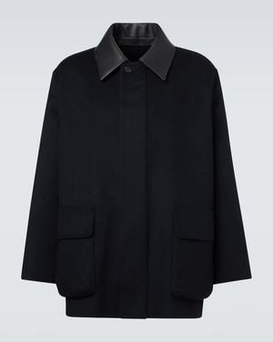 AURALEE Leather-Trimmed Cashmere Blouson Jacket - Blue