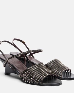 KHAITE Drew Studded Leather Wedge Sandals - Black