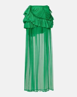 Dries Van Noten Ruffled Silk Muslin Maxi Skirt - Green