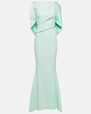 Safiyaa Caped Crepe Gown - Green
