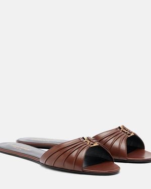Saint Laurent Babylone Leather Slides - Brown