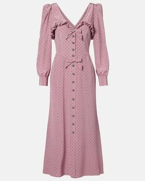 Alessandra Rich Polka-Dot Ruffled Silk Midi Dress - Purple