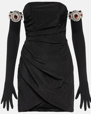 David Koma Moire Minidress And Embellished Gloves - Black
