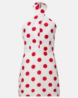 Cala De La Cruz Veneta Polka-Dot Halterneck Linen Minidress - Red