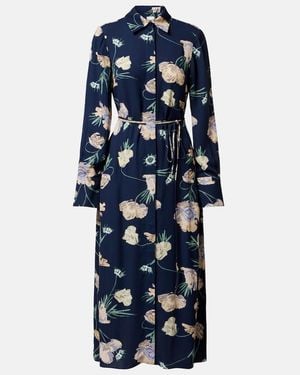 Erdem Belted Floral Shirt Dress - Blue