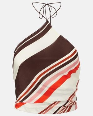 SIR. Thistle Striped Open-Back Silk Satin Top - Red