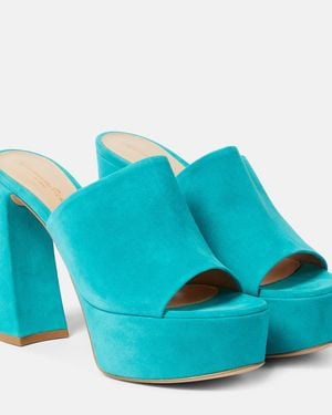 Gianvito Rossi Holly Suede Platform Mules - Blue