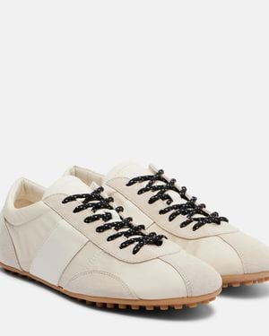 Tod's Suede-Trimmed Satin Sneakers - White
