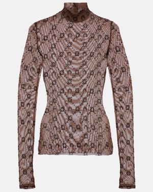 Marine Serre Moonogram Mesh Turtleneck Top - Brown